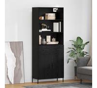 Ordellia Buffet haut moderne, aspect chêne, noir, 69,5 x 34 x 180 cm, en bois dérivé du bois, avec tiroir, 2 portes, pour salle à manger, salon, espace de rangement polyvalent