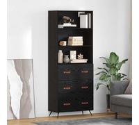 Ordellia Buffet haut moderne, aspect chêne noir, 69,5 x 34 x 180 cm, en matériau dérivé du bois, avec tiroir et étagères, pour salon, salle à manger, cuisine, espace de rangement polyvalent