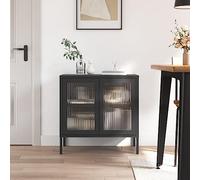 Ordellia Buffet moderne noir 70 x 35 x 70 cm en verre ondulé et acier, avec étagère réglable, grand espace de rangement, pour salon, cuisine
