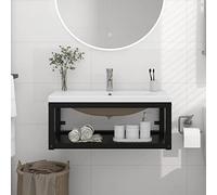 Ordellia Cadre de lavabo Mural encastrable Noir en Fer Enduit de Poudre avec Vasque en céramique Blanche, 79 x 38 x 31 cm, Lavage avec trop-Plein pour Salle de Bain