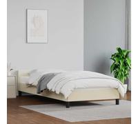 Ordellia Cadre de lit avec tête de lit, en cuir synthétique crème, 100 x 200 cm, lit plate-forme robuste, cadre en bois solide pour chambre à coucher, meuble durable