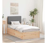 Ordellia Cadre de lit avec tête de lit rembourrée, gris clair, 90 x 200 cm, en pin massif, pas besoin de sommier tapissier, meubles de chambre à coucher