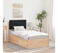 Ordellia Cadre de lit avec tête de lit rembourrée, noir, 75 x 190 cm, pin massif, durable, pas besoin de sommier tapissier