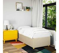 Ordellia Cadre de lit crème 90 x 200 cm, housse en tissu polyester, sommier à lattes stable, pieds en plastique renforcé, meuble de chambre moderne, lit plateforme confortable