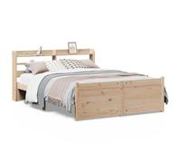 Ordellia Cadre de lit en Bois de pin Massif 135x190 cm avec tête de lit et étagères, sommier à Lattes Stable, Cadre de Chambre à Coucher Pratique et Design pour Un Bon Sommeil