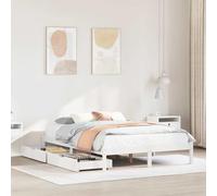 Ordellia Cadre de lit en Bois de pin Massif Blanc 150x200 cm avec sommier à Lattes et tiroirs de Rangement, Meuble de Chambre Stable et Fonctionnel pour Un Espace optimisé