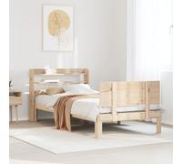 Ordellia Cadre de lit en pin massif 75 x 190 cm, plate-forme avec têtes de lit, étagères, meuble de chambre robuste, design autonome, grain de bois naturel