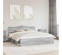 Ordellia Cadre de lit gris Sonoma 200 x 200 cm, en bois de pin massif, design moderne, meuble de chambre durable, élégance élégante