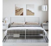 Ordellia Cadre de lit métal Blanc Robuste 193x203 cm avec Lattes, Pieds centraux Stables, Espace Rangement sous lit, tête et Pied de lit Fonctionnels pour Chambre à Coucher
