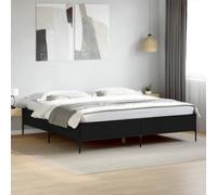 Ordellia Cadre de lit noir 200 x 200 cm, matériau bois et métal, sommier à lattes stable, design moderne, meuble de chambre robuste pour un sommeil réparateur