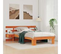 Ordellia Cadre de lit Plateforme en pin Massif Brun Cire 90 x 200 cm avec tête de lit, mobilier Chambre Durable, Facile à Assembler et Entretenir, supporte jusqu'à 200 kg