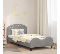 Ordellia Cadre de lit pour enfant avec tête de lit, gris clair, 90 x 190 cm, housse en velours, sommier à lattes en bois robuste, compartiments de rangement intégrés, design durable