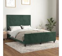Ordellia Cadre de lit sans matelas - Vert foncé - 140 x 190 cm - En velours - Tête de lit réglable en hauteur - Lit plateforme stable pour chambre à coucher - Cadre en bois massif