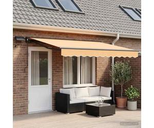 Ordellia Cadre de Store Manuel avec LEDs Sable 5 x 3 m, Semi Cassette alu Anthracite, Tissu Polyester PU pour terrasse Jardin, abri d ombrage et éclairage extérieur
