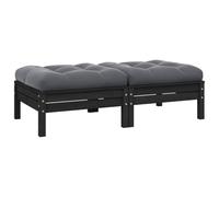 Ordellia Canapé 2 Places de Jardin en Bois de pin Solide Noir avec Coussins Anthracite, Module extérieur terrasse Salon Fauteuil Pouf Assise modulable, détente Balcon Patio