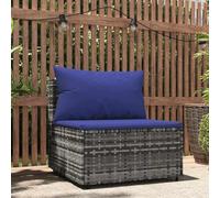 Ordellia Canapé central de jardin avec coussin, gris, 63 x 63 x 57,5 cm, design modulaire, meuble d'extérieur résistant aux intempéries, pour terrasse et balcon, coussin bleu foncé