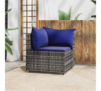 Ordellia Canapé d'angle de jardin, gris, en rotin synthétique, 63 x 63 x 57,5 cm, avec coussins bleu foncé, design modulaire, cadre en acier robuste, pour extérieur, meubles de terrasse