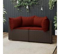 Ordellia Canapé d'angle de Jardin modulable en résine tressée Marron, 2 pièces avec Coussins Rouge Cannelle, Cadre Acier Enduit de Poudre, pour terrasse Balcon Patio extérieur