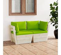 Ordellia Canapé de jardin à palettes 2 places avec coussin, bois d'épicéa imprégné, vert clair, 60 x 60 x 65 cm, meuble d'extérieur robuste pour terrasse et jardin