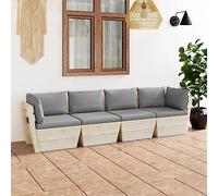 Ordellia Canapé de jardin à palettes 4 places, en bois d'épicéa imprégné, gris, avec coussins, ensemble de meubles d'extérieur modulaires pour terrasse, balcon