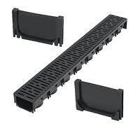 Ordellia Canaux de drainage en plastique noir 1 m avec grille intégrée, système de verrouillage facile, adapté à l'évacuation d'eau dans allées, patios, zones extérieures