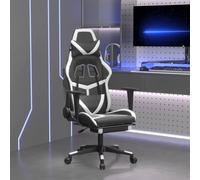 Ordellia Chaise de jeu avec massage et repose-pieds, noir et blanc, en cuir synthétique, pivotante avec réglage de la hauteur, dossier, soutien lombaire, accoudoir pour PC, console, bureau, charge de