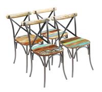 Ordellia Chaises à Manger Lot de 4 en Bois de récupération Massif, Structure en Acier, Dossier Ouvert, Finition Multicolore rétro, Assise 41 x 42 cm, Salle à Manger Vintage