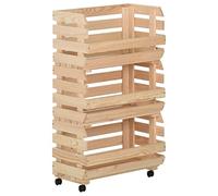 Ordellia Chariot à légumes en pin massif 37 x 30 x 80 cm avec 3 compartiments, roulettes pour une utilisation flexible, chariot de cuisine comme espace de rangement pour la cuisine, la cuisine et la