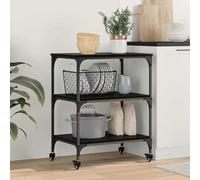 Ordellia Chariot de cuisine noir aspect chêne avec plan de travail et étagère, chariot de service avec espace de rangement, chariot d'appoint pour salle à manger et station de cuisson, mobile 60 x 41