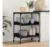 Ordellia Chariot de cuisine noir aspect chêne en bois 60 x 41 x 80,5 cm avec roulettes, espace de rangement, étagère, étagère et organisateur pour cuisine, salle à manger, station de cuisson et