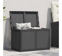 Ordellia Coffre de rangement de jardin, 180 l, noir, en polypropylène, aspect rotin, banc avec couvercle, charnière, poignée, pour boîte à coussins sur terrasse, balcon, boîte d'extérieur