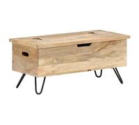 Ordellia Coffre de rangement en bois massif de mango - 90 x 40 x 45 cm - Avec pieds en acier - Coffre avec couvercle - Pour couloir, couloir, chambre à coucher