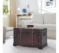 Ordellia Coffre de rangement vintage en bois, marron, 66 x 38 x 40 cm, avec fermeture à pression et poignées latérales, coffre décoratif pour salon, chambre à coucher, couloir, couloir et chambre