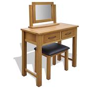 Ordellia Coiffeuse avec tabouret en chêne massif, 86 x 40 x 80 cm, coiffeuse avec miroir, 1 ensemble pour chambre à coucher, rangement pour maquillage et coiffage