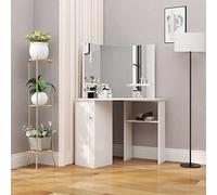 Ordellia Coiffeuse d'angle Blanche avec Miroir à 3 Panneaux Meuble de Maquillage Moderne avec Rangement et éclairage LED idéale pour Chambre Dressing Femme Adulte