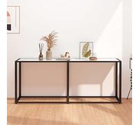 Ordellia Console blanche aspect marbre 180 x 35 x 75,5 cm, verre trempé, table d'appoint pour salon, couloir et entrée, table de rangement stable avec structure en acier