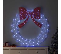 Ordellia Couronne de Noël en acrylique avec 150 LED bleues, 120 cm, alimentation USB, télécommande, nœud scintillant, anneau de suspension, pour extérieur protégé et décoration de Noël festive