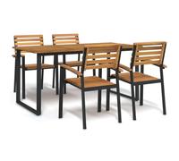 Ordellia Ensemble à Manger de Jardin 5 pièces Table 160 x 80 cm chaises Bois d’Acacia Massif métal Enduit de Poudre pour terrasse Balcon Repas en Plein air