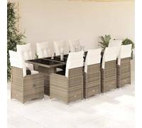 Ordellia Ensemble bistro de jardin 11 pièces en polyrotin beige, chaises réglables, table en verre, résistant aux UV, 10 fauteuils, 1 table, pour balcon, terrasse, jardin
