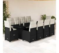 Ordellia Ensemble bistro de jardin 11 pièces en polyrotin noir, fauteuils réglables avec coussins, table de 240 x 90 x 75 cm, résistante aux UV, pour balcon et terrasse