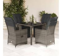 Ordellia Ensemble Bistro Jardin 5 pièces en Poly rotin Gris avec Coussins déhoussables, Table en Verre trempé 90 x 90 cm, fauteuils inclinables pour terrasse Balcon Patio extérieur