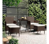 Ordellia Ensemble Bistro Jardin 5 pièces en résine tressée Marron, Table en Verre trempé 60 x 75 cm, 2 fauteuils, 2 Repose-Pieds et 4 Coussins pour terrasse, Balcon, Patio, extérieur