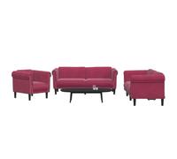 Ordellia Ensemble canapé 3 pcs Rouge Bordeaux en Velours, canapé Divan Sofa Banquette pour Salon séjour Maison, Fauteuil et Couchage d’appoint, Dossier rembourré, Structure Bois Massif