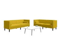 Ordellia Ensemble canapé Chesterfield en Velours Jaune, avec accoudoirs à Boutons et 4 traversins, Sofa Banquette 2 Places 3 Places, Salon séjour Bureau, Repos et détente