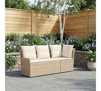 Ordellia Ensemble canapé de Jardin en rotin PE Beige et crème avec accoudoirs, 2 pièces, Module d Angle et Coussins Amovibles, pour terrasse, Patio, Confort d Assise