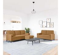 Ordellia Ensemble canape Divan Sofa Banquette en Velours Marron 3 Pieces avec Coussins traversins Cadre Metal, 2 Places 3 Places Repose Pieds pour Salon sejour Interieur Maison