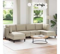 Ordellia Ensemble canapé Divan Sofa modulable 6 pièces Sable Tissu 100% Polyester, Structure en contreplaqué, 2 Sofas d Angle 2 centraux 2 poufs pour Salon séjour intérieur