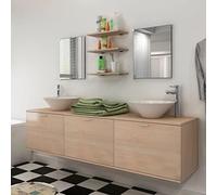 Ordellia Ensemble Complet Salle de Bain Beige avec Armoire Murale lavabo, 2 miroirs et 3 étagères, 2 vasques en céramique et 2 robinets mitigeurs, Montage au Dessus du comptoir,