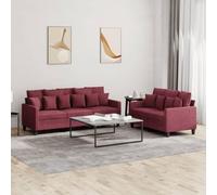 Ordellia Ensemble de 2 canapés en tissu bordeaux avec 8 grands et 10 petits coussins, rembourrage confortable, structure en métal robuste pour le salon, résistant et durable