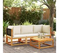 Ordellia Ensemble de 3 canapés de jardin, bois d'acacia et rotin, coussins blanc crème, design modulaire, pour terrasse et balcon